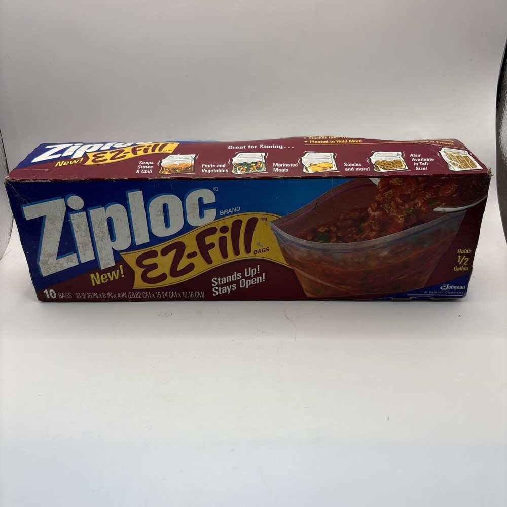 Vtg Ziploc EZ-Fill‎ Stand Up Half Gallon Bags NOS Sealed 10 Bags Movie Prop